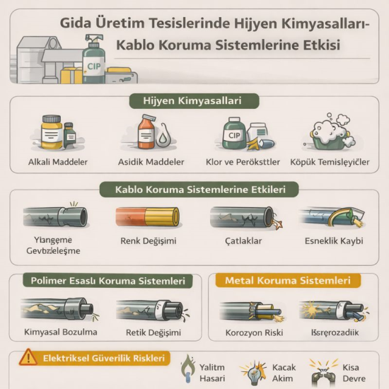 Gıda Üretim Tesislerinde Hijyen Kimyasallarının Kablo Koruma Sistemlerine Etkisi