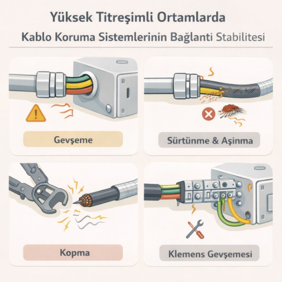 Yüksek Titreşimli Ortamlarda Kablo Koruma Sistemlerinin Bağlantı Stabilitesi